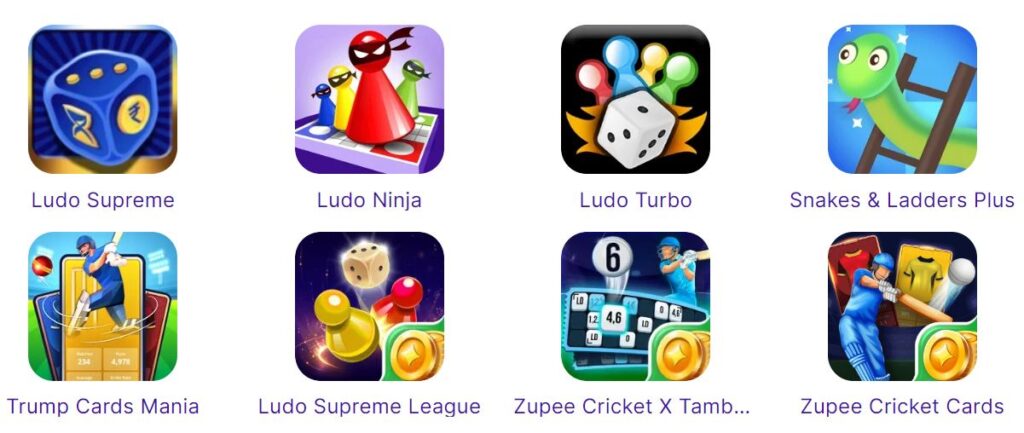 Zupee Apk पर कितने प्रकार के Games है?